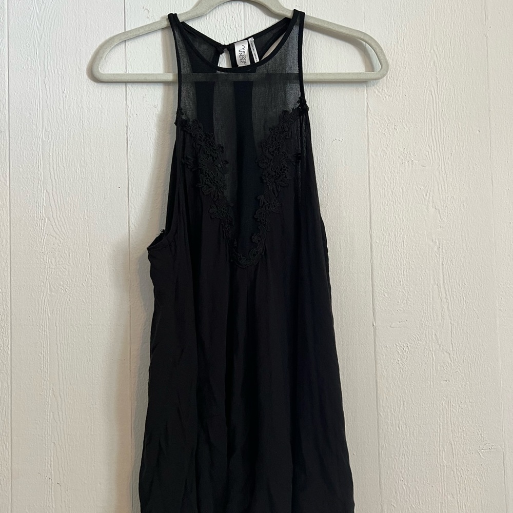 Urban Outfitters sheer black slip romper with lace floral detailing